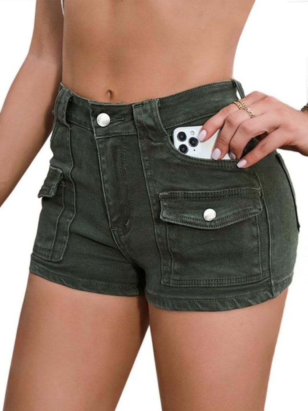 Women's Mid Rise Stretchy Denim Jean Shorts with Pockets - Perfect for Club